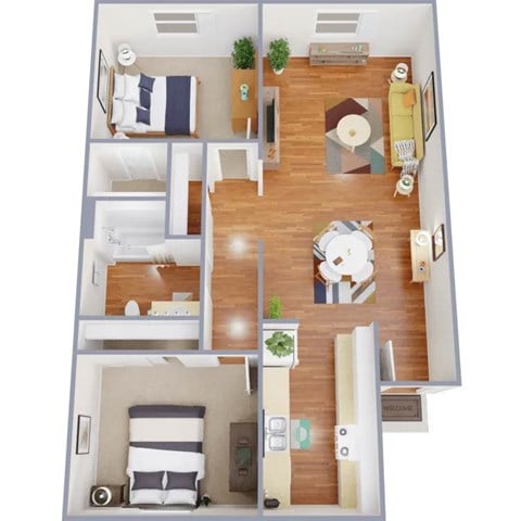 Floor plan for 2 beds, 1 bath, 900 sqft